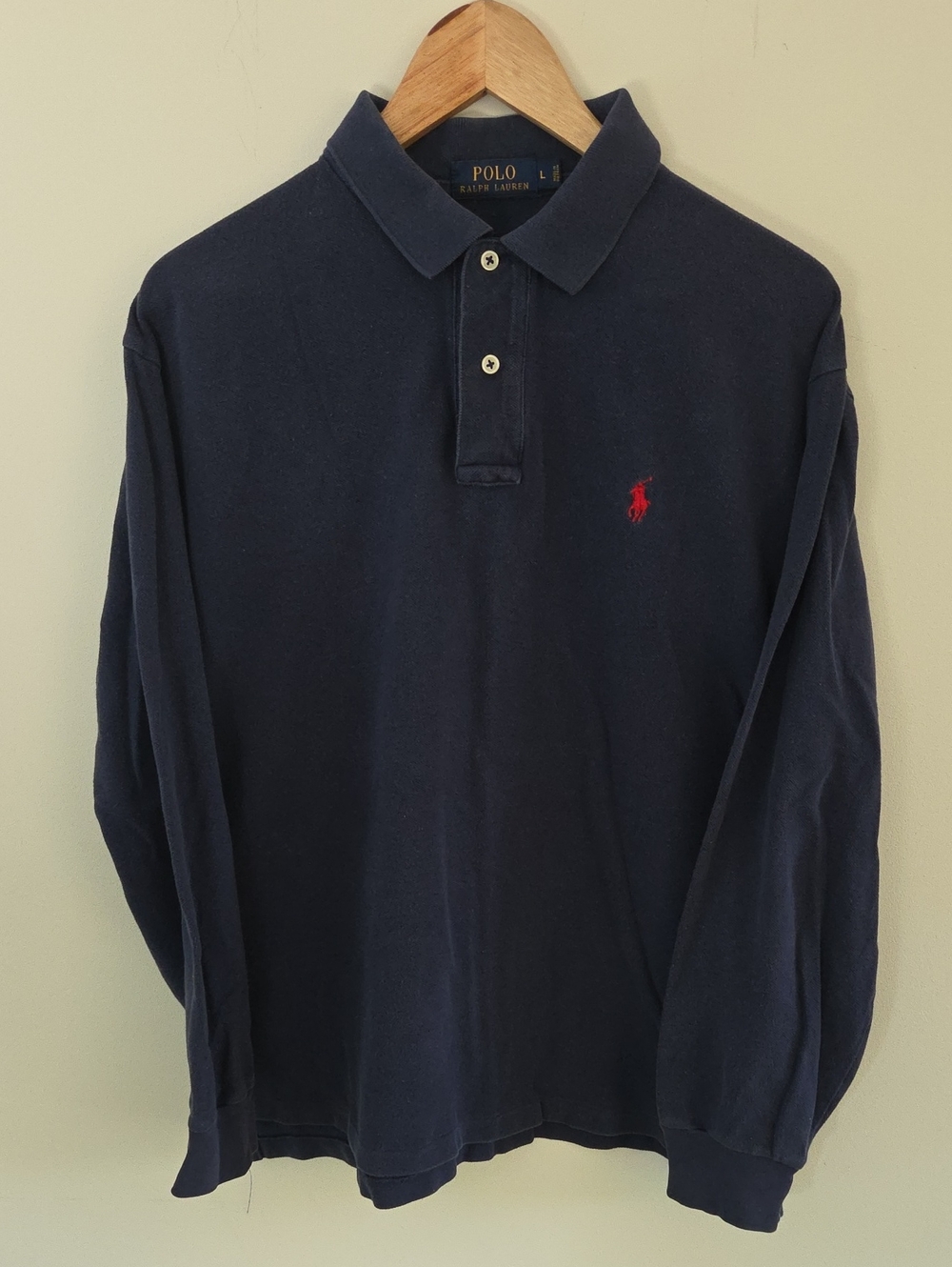 Polo by Ralph Lauren Navy Blue Long-Sleeve Polo with Red Logo